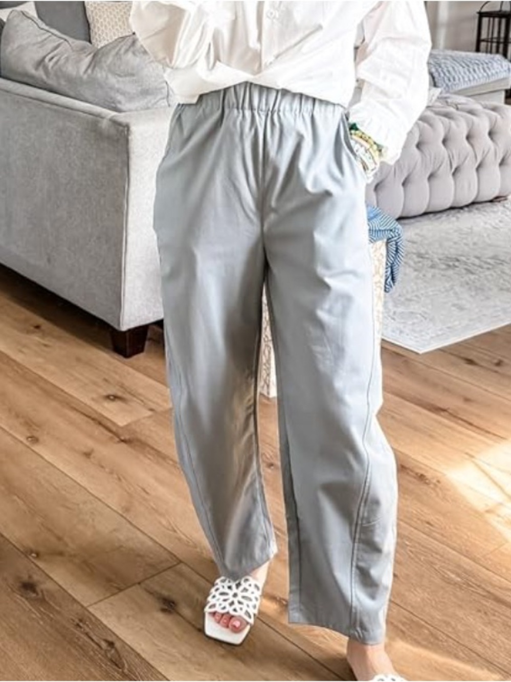 NWT GRAY ELASTIC WAIST PANTS WITH POCKETS